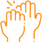 Two hands raised in collaborative gesture, representing teamwork and dental care partnership.
